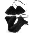 Pelz Bikini Blaufuchs beidseitig Fell 2 tlg.Set BH & String Slip Leder Offen Ouvert Schwarz