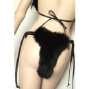 Pelz Bikini Blaufuchs beidseitig Fell Leder 2 tlg.Set BH & String Slip Leder Offen Ouvert Schwarz