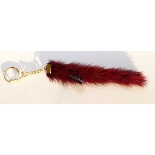 Nerz Anhänger Pelz Karabiner Schlüssel Tasche Schmuck Gold Bordeaux Rot